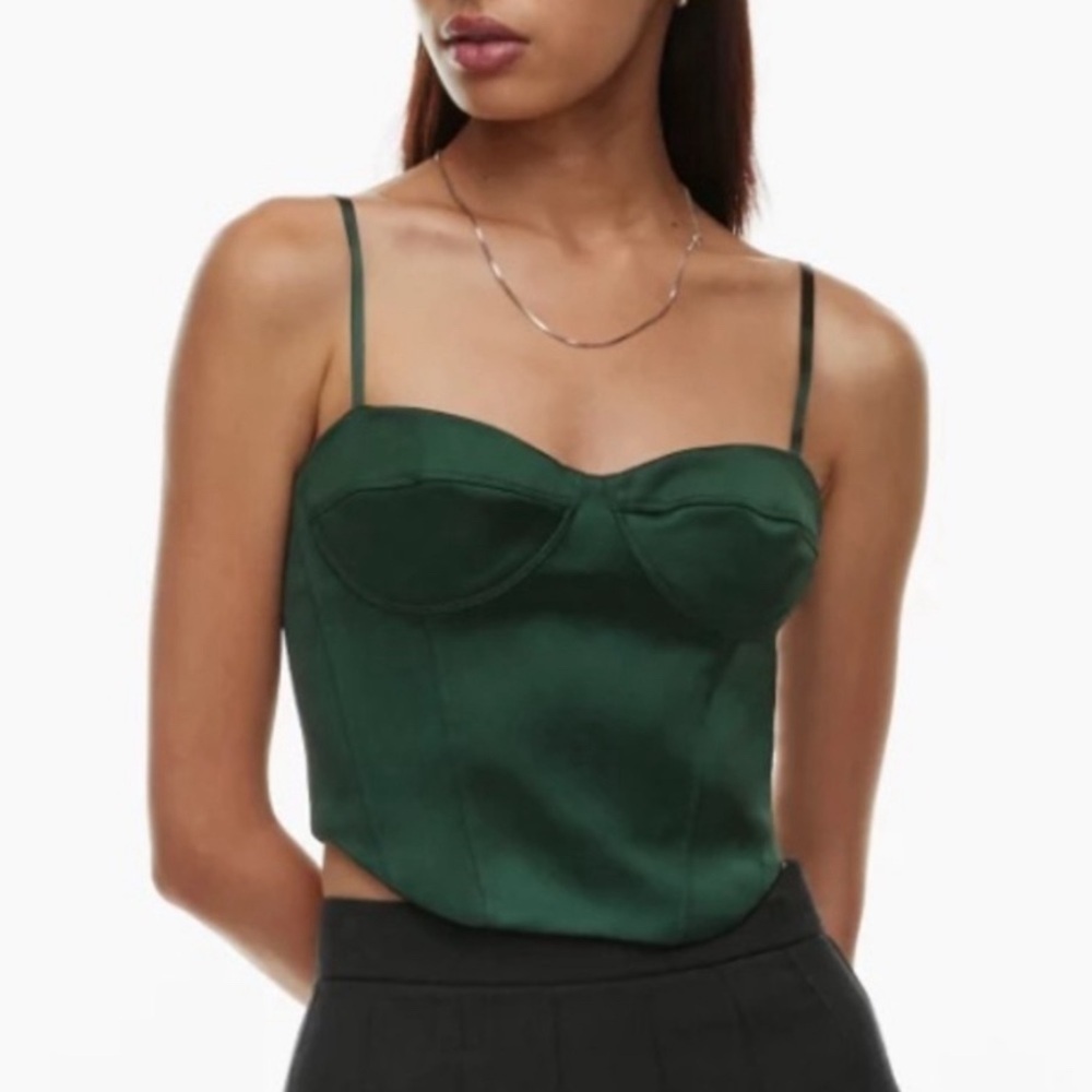 Aritzia Sunday Best Green Minx Bustier Scarab Color Satin Corset Style Top 2XS